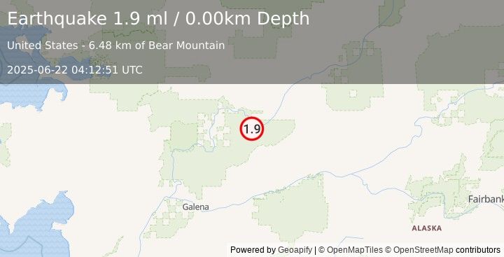 Earthquake 52 km SW of Hughes, Alaska (1.9 ml) (2025-06-22 04:12:51 UTC)