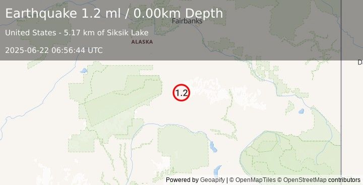 Earthquake 50 km E of Cantwell, Alaska (1.2 ml) (2025-06-22 06:56:44 UTC)