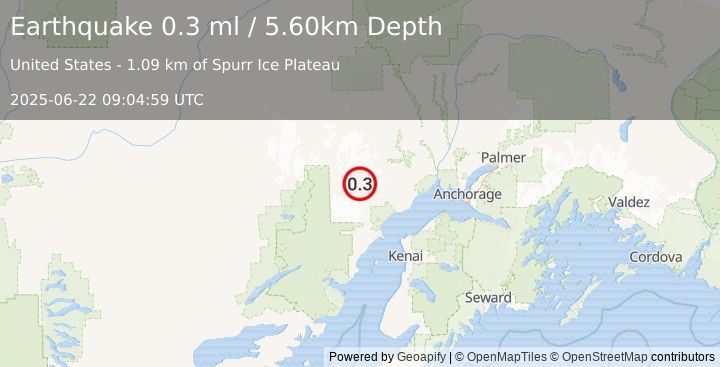 Earthquake 66 km WNW of Beluga, Alaska (0.3 ml) (2025-06-22 09:04:59 UTC)