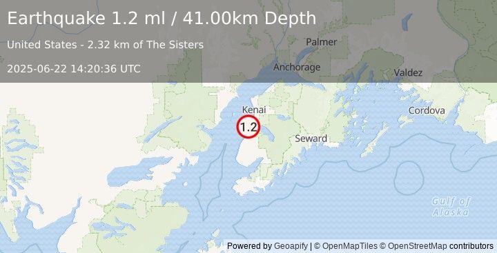 Earthquake 6 km NNW of Clam Gulch, Alaska (1.2 ml) (2025-06-22 14:20:36 UTC)