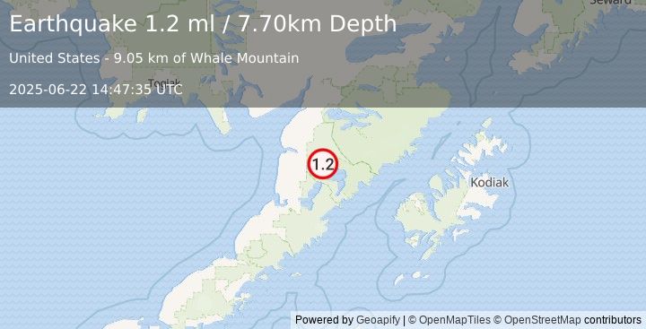 Earthquake 56 km ESE of Egegik, Alaska (1.2 ml) (2025-06-22 14:47:35 UTC)