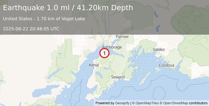 Earthquake 14 km ENE of Point Possession, Alaska (1.0 ml) (2025-06-22 20:48:05 UTC)