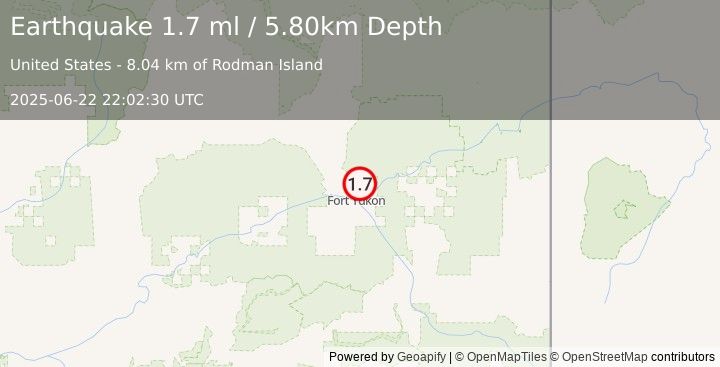 Earthquake 16 km NNE of Fort Yukon, Alaska (1.7 ml) (2025-06-22 22:02:30 UTC)