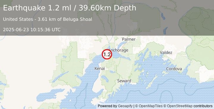 Earthquake 14 km N of Point Possession, Alaska (1.2 ml) (2025-06-23 10:15:36 UTC)