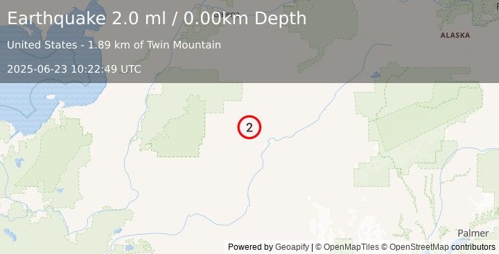 Earthquake 20 km NNW of Takotna, Alaska (2.0 ml) (2025-06-23 10:22:49 UTC)