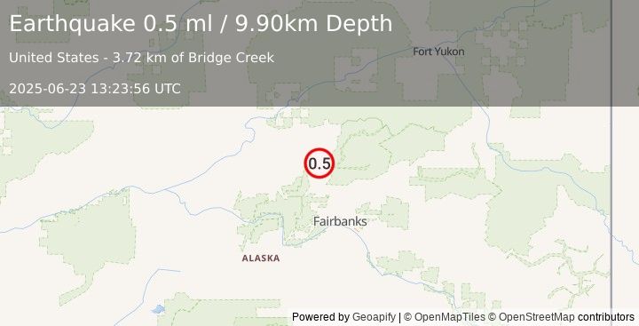 Earthquake 17 km ESE of Livengood, Alaska (0.5 ml) (2025-06-23 13:23:56 UTC)