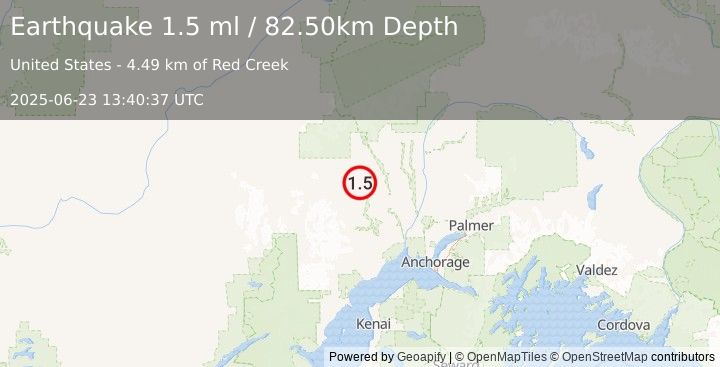 Earthquake 9 km WNW of Skwentna, Alaska (1.5 ml) (2025-06-23 13:40:37 UTC)