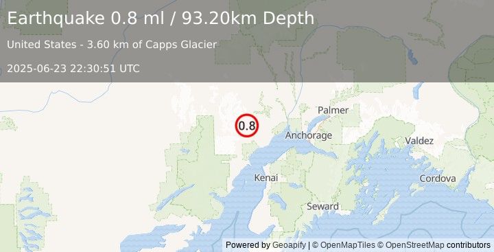Earthquake 48 km WNW of Beluga, Alaska (0.8 ml) (2025-06-23 22:30:51 UTC)