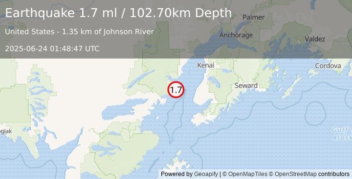 Earthquake 48 km W of Happy Valley, Alaska (1.7 ml) (2025-06-24 01:48:47 UTC)