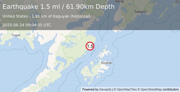 Earthquake 79 km NW of Aleneva, Alaska (1.5 ml) (2025-06-24 09:04:35 UTC)