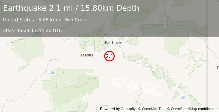 Earthquake 44 km SSW of South Van Horn, Alaska (2.1 ml) (2025-06-24 17:44:20 UTC)