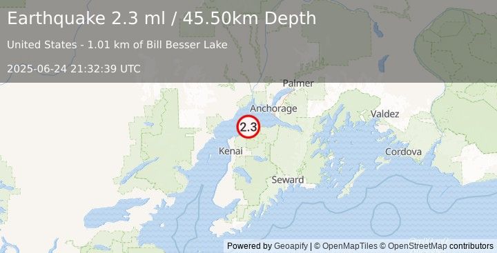 Earthquake 1 km N of Point Possession, Alaska (2.3 ml) (2025-06-24 21:32:39 UTC)