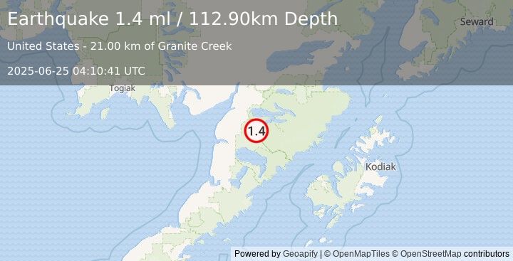 Earthquake 42 km SE of King Salmon, Alaska (1.4 ml) (2025-06-25 04:10:41 UTC)