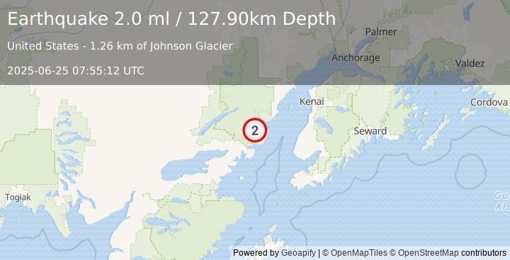 Earthquake 70 km ENE of Pedro Bay, Alaska (2.0 ml) (2025-06-25 07:55:12 UTC)