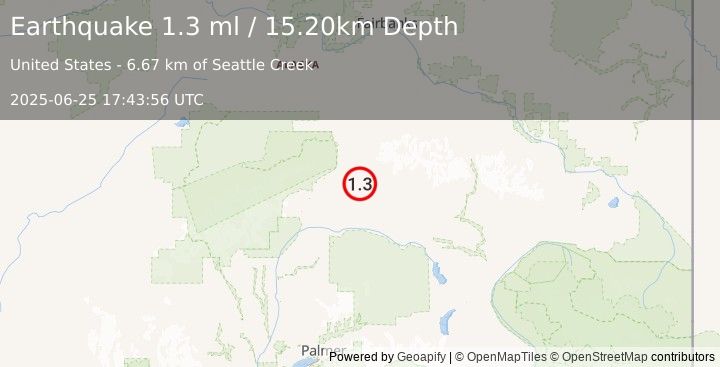 Earthquake 33 km ESE of Cantwell, Alaska (1.3 ml) (2025-06-25 17:43:56 UTC)