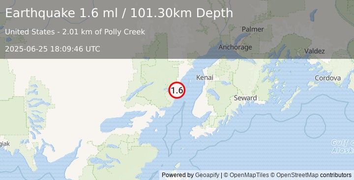 Earthquake 52 km WNW of Ninilchik, Alaska (1.6 ml) (2025-06-25 18:09:46 UTC)