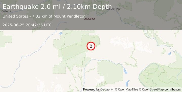 Earthquake 30 km W of Cantwell, Alaska (2.0 ml) (2025-06-25 20:47:36 UTC)