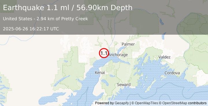 Earthquake 16 km NNE of Beluga, Alaska (1.1 ml) (2025-06-26 16:22:17 UTC)
