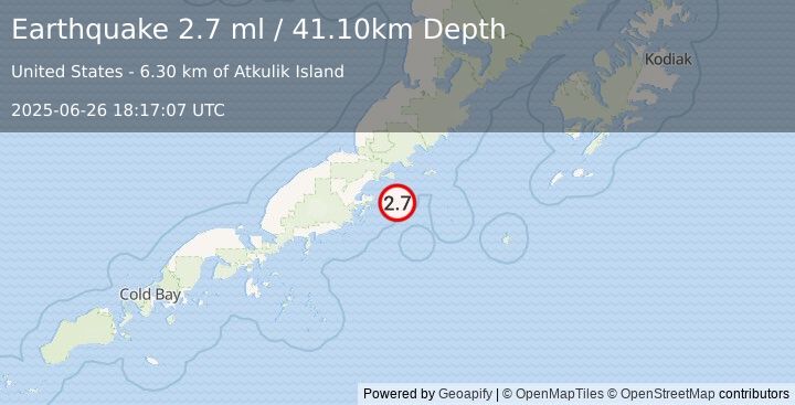 Earthquake 38 km E of Chignik, Alaska (2.7 ml) (2025-06-26 18:17:07 UTC)