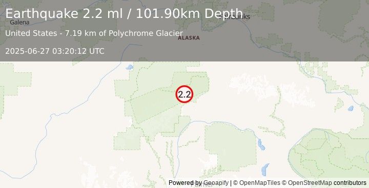 Earthquake 45 km W of Cantwell, Alaska (2.2 ml) (2025-06-27 03:20:12 UTC)