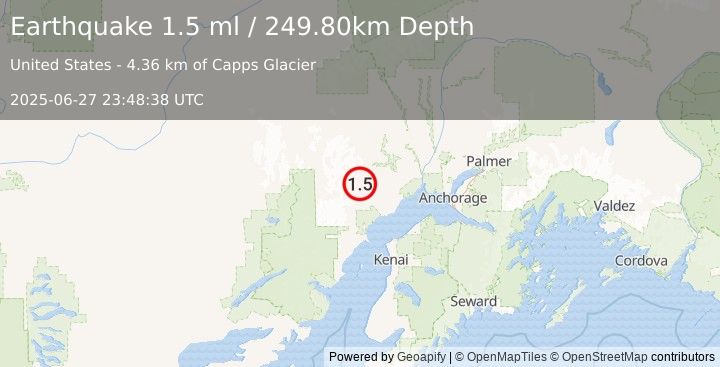 Earthquake 52 km WNW of Beluga, Alaska (1.5 ml) (2025-06-27 23:48:38 UTC)