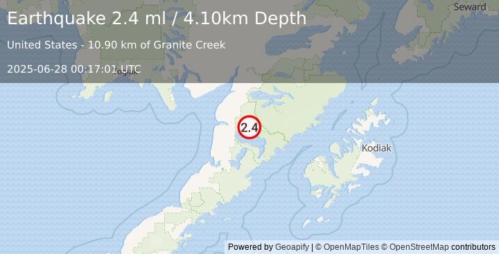 Earthquake 56 km E of Egegik, Alaska (2.4 ml) (2025-06-28 00:17:01 UTC)