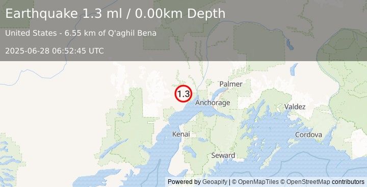 Earthquake 29 km N of Beluga, Alaska (1.3 ml) (2025-06-28 06:52:45 UTC)