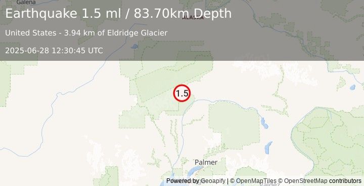 Earthquake 60 km N of Chase, Alaska (1.5 ml) (2025-06-28 12:30:45 UTC)