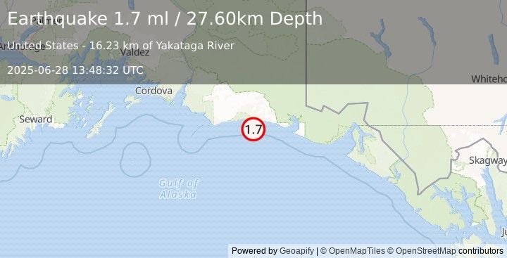 Earthquake 166 km S of McCarthy, Alaska (1.7 ml) (2025-06-28 13:48:32 UTC)