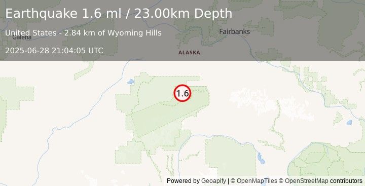 Earthquake 52 km W of Denali Park, Alaska (1.6 ml) (2025-06-28 21:04:05 UTC)