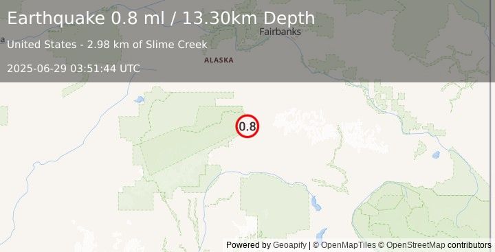 Earthquake 16 km NE of Cantwell, Alaska (0.8 ml) (2025-06-29 03:51:44 UTC)