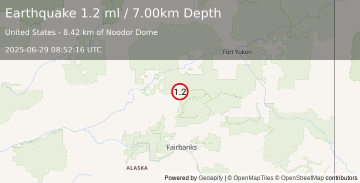 Earthquake 50 km NE of Livengood, Alaska (1.2 ml) (2025-06-29 08:52:16 UTC)