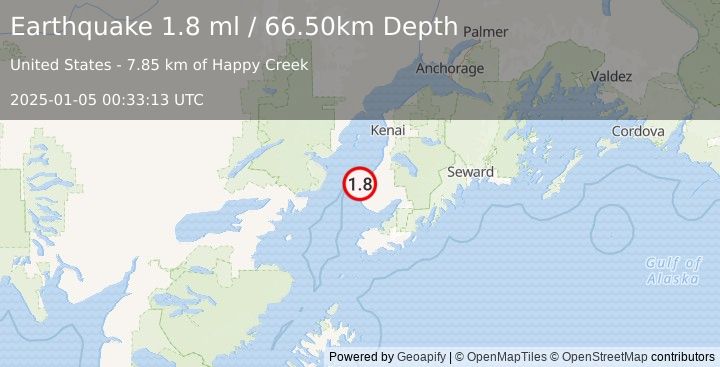 Earthquake 8 km WNW of Happy Valley, Alaska (1.8 ml) (2025-01-05 00:33:13 UTC)