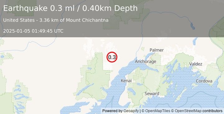 Earthquake 67 km WNW of Beluga, Alaska (0.3 ml) (2025-01-05 01:49:45 UTC)