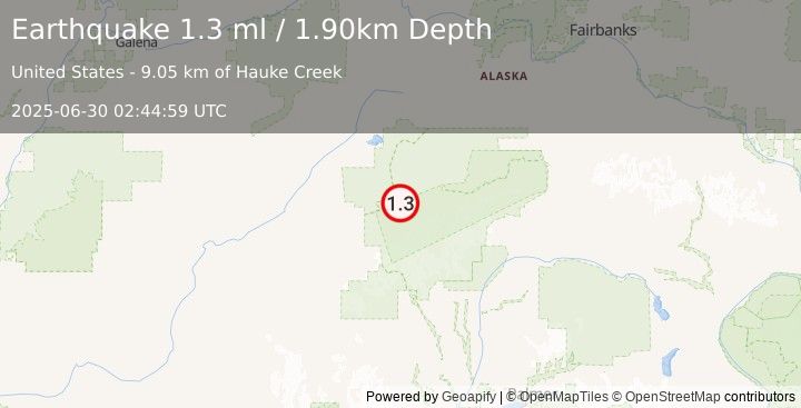 Earthquake 23 km S of Denali National Park, Alaska (1.3 ml) (2025-06-30 02:44:59 UTC)