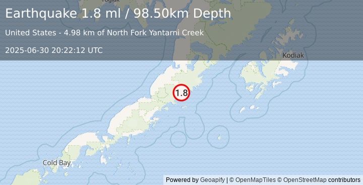 Earthquake 67 km S of Ugashik, Alaska (1.8 ml) (2025-06-30 20:22:12 UTC)