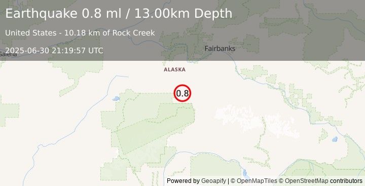 Earthquake 10 km W of Ferry, Alaska (0.8 ml) (2025-06-30 21:19:57 UTC)