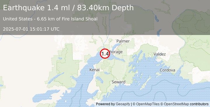 Earthquake 27 km NNE of Point Possession, Alaska (1.4 ml) (2025-07-01 15:01:17 UTC)