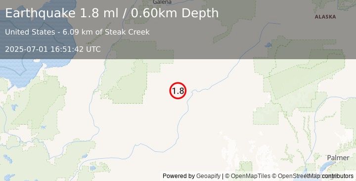 Earthquake 8 km W of Takotna, Alaska (1.8 ml) (2025-07-01 16:51:42 UTC)