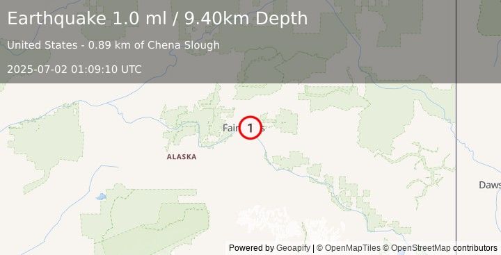 Earthquake 4 km NNE of Badger, Alaska (1.0 ml) (2025-07-02 01:09:10 UTC)