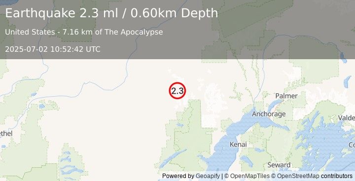 Earthquake 87 km ENE of Lime Village, Alaska (2.3 ml) (2025-07-02 10:52:42 UTC)