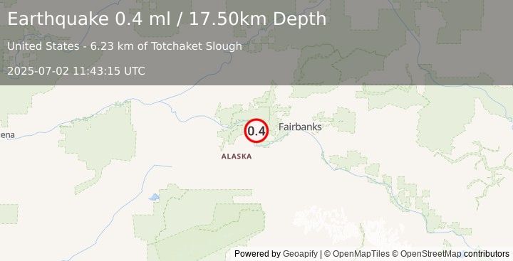 Earthquake 20 km N of Four Mile Road, Alaska (0.4 ml) (2025-07-02 11:43:15 UTC)
