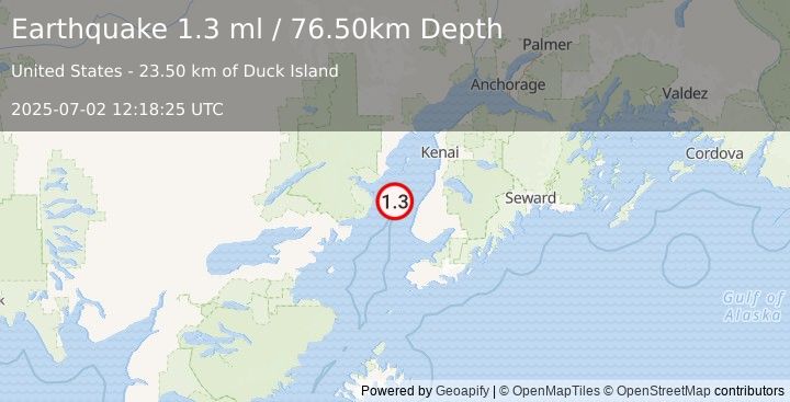Earthquake 27 km WNW of Happy Valley, Alaska (1.3 ml) (2025-07-02 12:18:25 UTC)