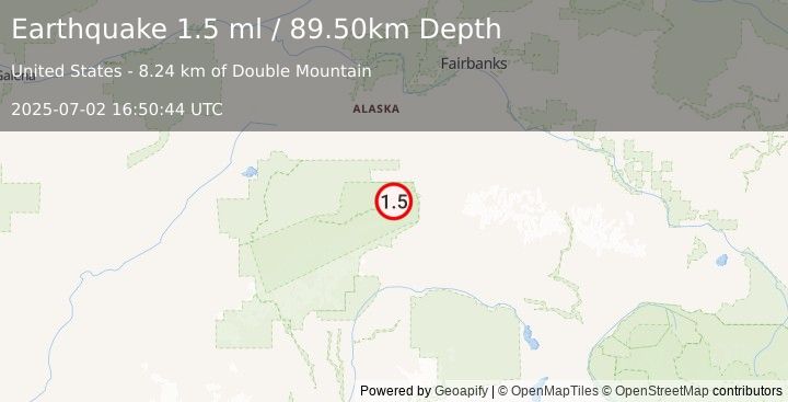 Earthquake 22 km WSW of Denali Park, Alaska (1.5 ml) (2025-07-02 16:50:44 UTC)