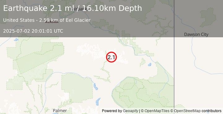 Earthquake 29 km NNE of Paxson, Alaska (2.1 ml) (2025-07-02 20:01:01 UTC)