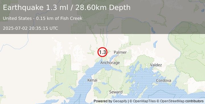 Earthquake 7 km NNE of Susitna, Alaska (1.3 ml) (2025-07-02 20:35:15 UTC)