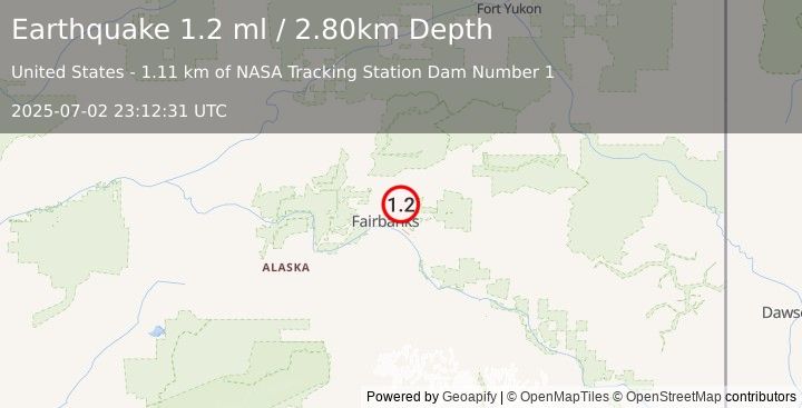 Earthquake 10 km ENE of Fox, Alaska (1.2 ml) (2025-07-02 23:12:31 UTC)