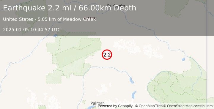 Earthquake 31 km ESE of Cantwell, Alaska (2.2 ml) (2025-01-05 10:44:57 UTC)