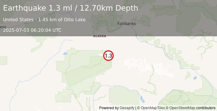 Earthquake 4 km SW of Healy, Alaska (1.3 ml) (2025-07-03 06:20:04 UTC)