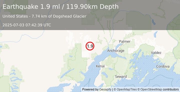 Earthquake 65 km WNW of Beluga, Alaska (1.9 ml) (2025-07-03 07:42:39 UTC)